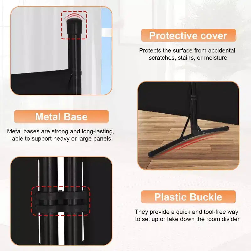 Séparateur de pièce de 1,80 m, paravent pliable à 3 panneaux avec connecteur en plastique renforcé