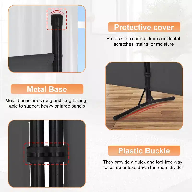 Séparateur de pièce de 1,80 m, paravent pliable à 3 panneaux avec connecteur en plastique renforcé
