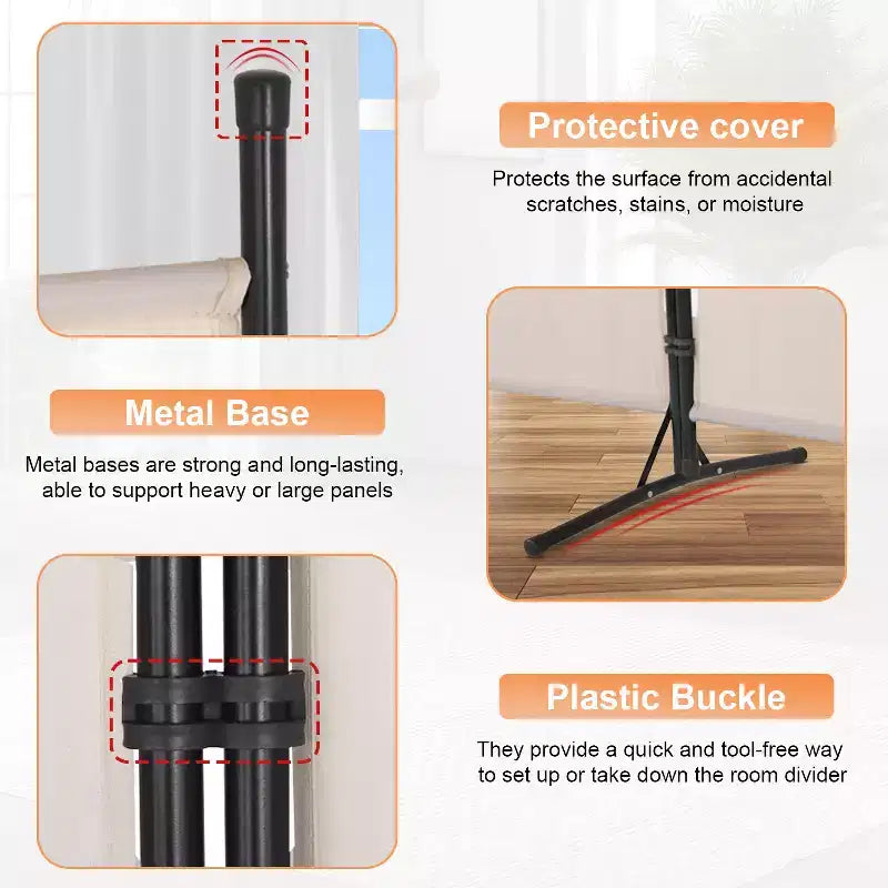 Séparateur de pièce de 1,80 m, paravent pliable à 3 panneaux avec connecteur en plastique renforcé