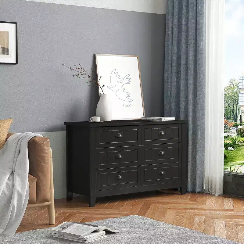 Commode en bois de bouleau bleu gris Bowen avec poignée coquille