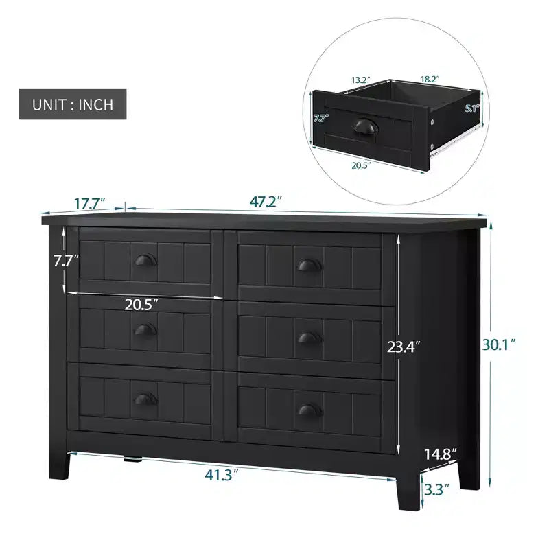 Commode en bois de bouleau bleu gris Bowen avec poignée coquille