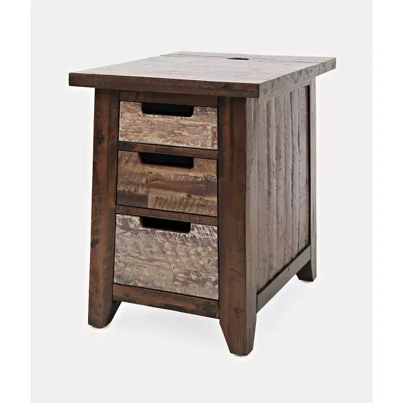 Table d'appoint rustique en acacia massif avec chargeur USB Painted Canyon
