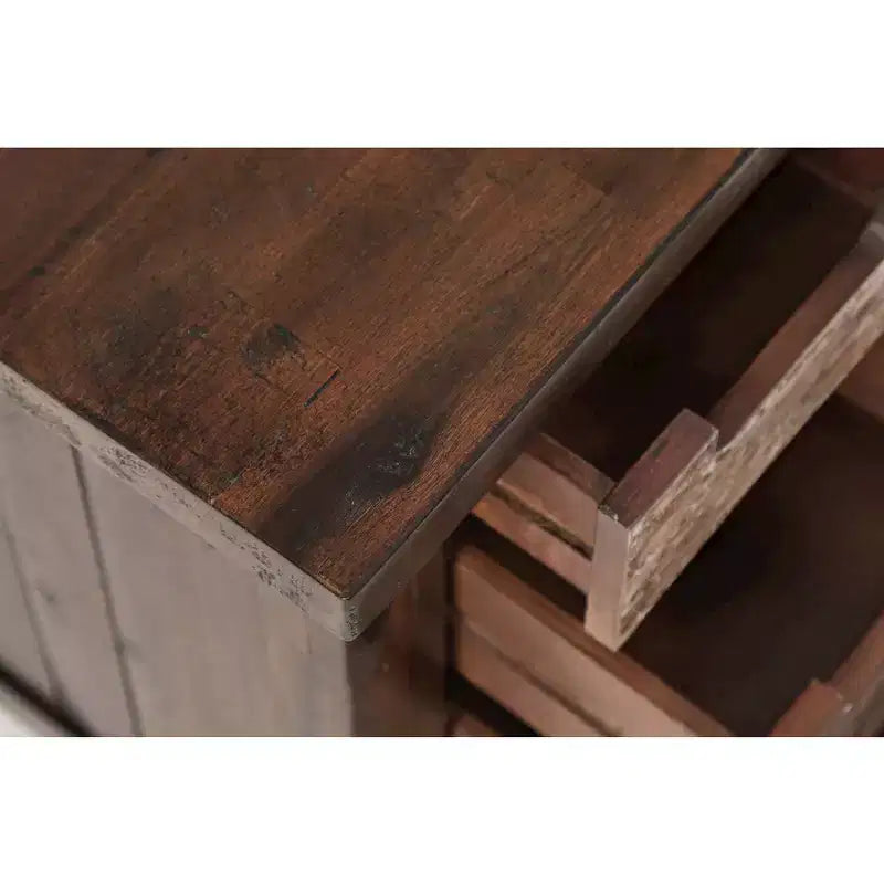Table d'appoint rustique en acacia massif avec chargeur USB Painted Canyon