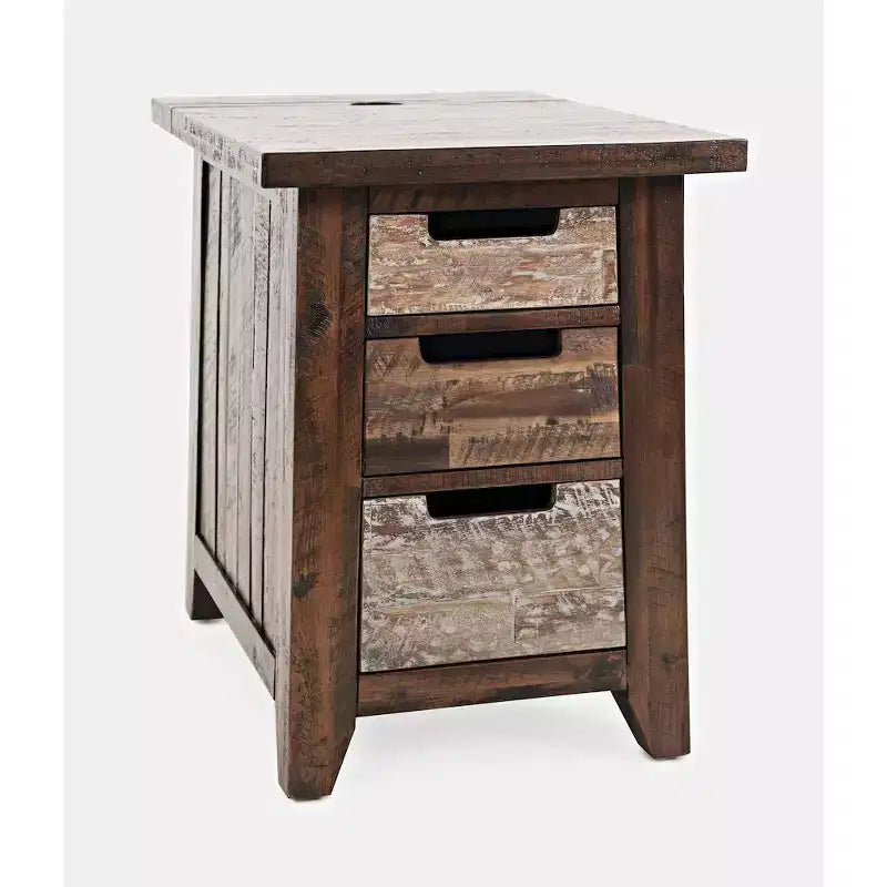 Table d'appoint rustique en acacia massif avec chargeur USB Painted Canyon