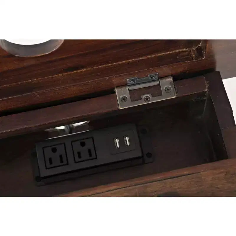 Table d'appoint rustique en acacia massif avec chargeur USB Painted Canyon