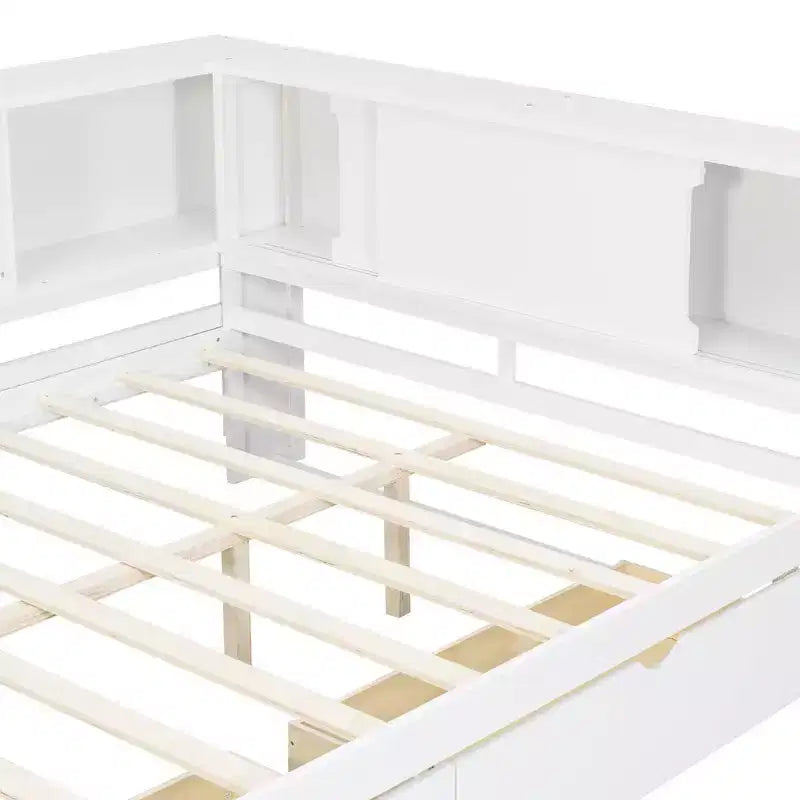 Lit de repos double en bois avec étagères de rangement, USB, LED et lit gigogne