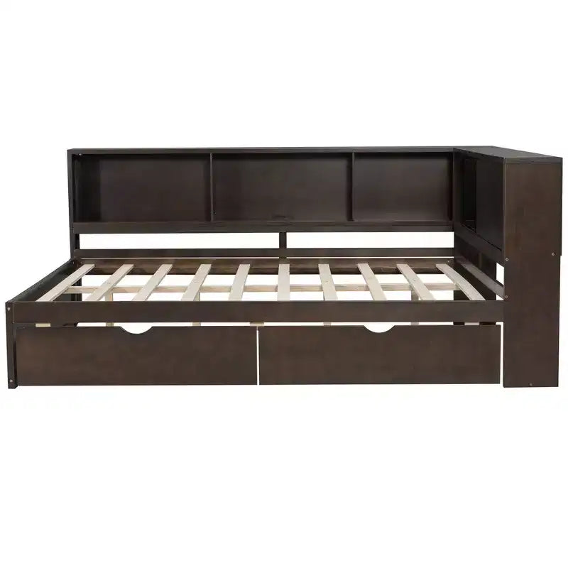 Lit de repos double en bois avec étagères de rangement, USB, LED et lit gigogne