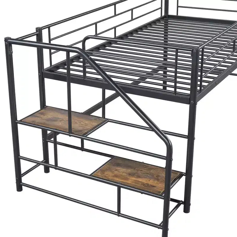Lit mezzanine mi-hauteur avec escalier de rangement 88,80 po L 41,40 po P 39,00 po H
