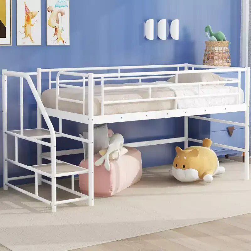 Lit mezzanine mi-hauteur avec escalier de rangement 88,80 po L 41,40 po P 39,00 po H