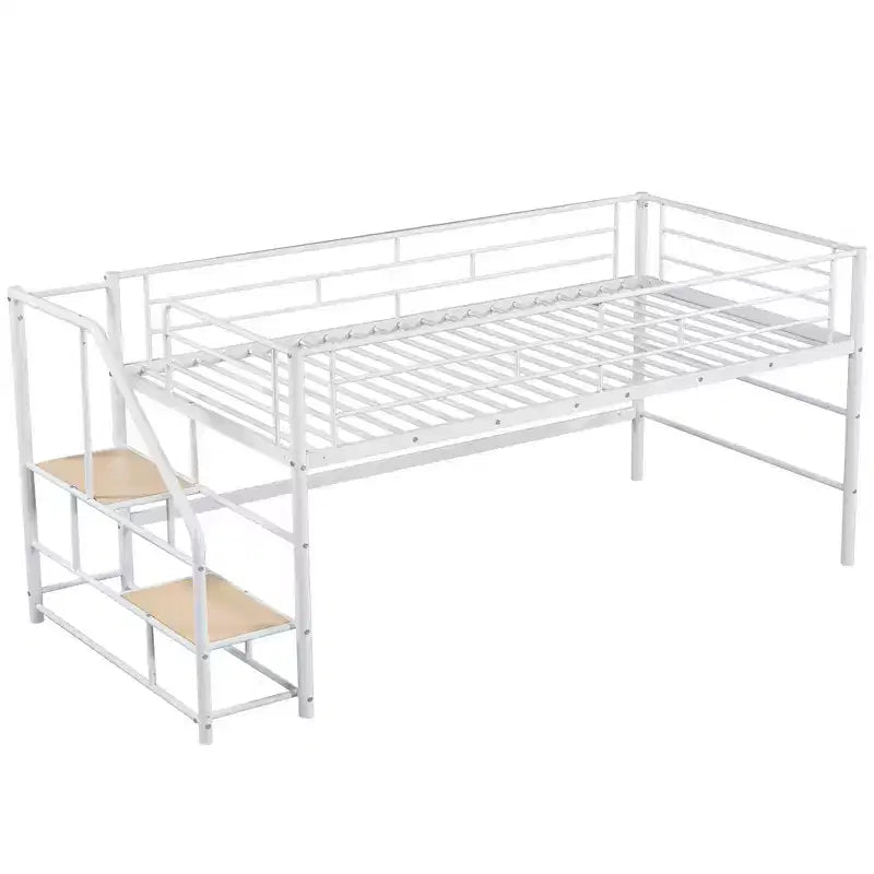Lit mezzanine mi-hauteur avec escalier de rangement 88,80 po L 41,40 po P 39,00 po H