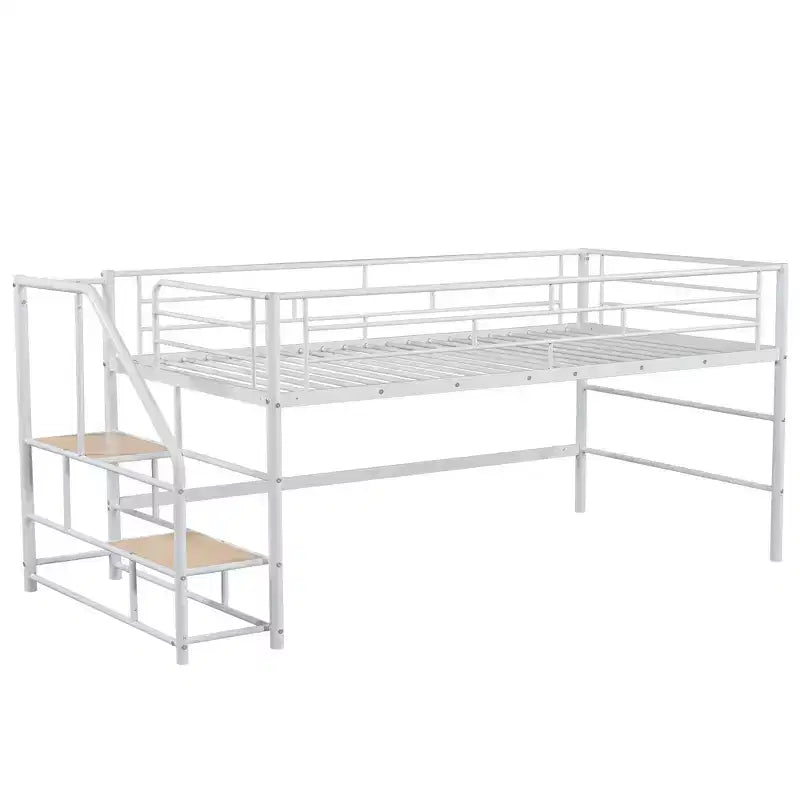 Lit mezzanine mi-hauteur avec escalier de rangement 88,80 po L 41,40 po P 39,00 po H