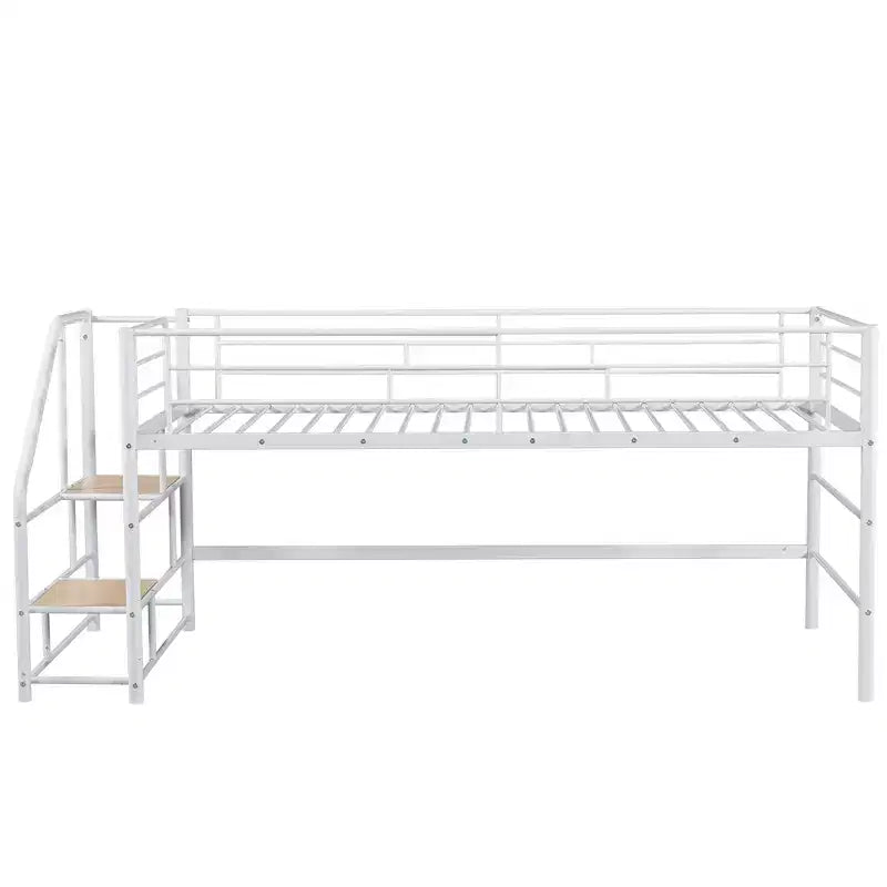 Lit mezzanine mi-hauteur avec escalier de rangement 88,80 po L 41,40 po P 39,00 po H
