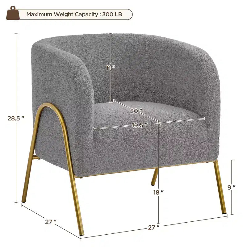 Lot de 2 fauteuils barillet avec pieds en métal doré pour salon ou chambre à coucher