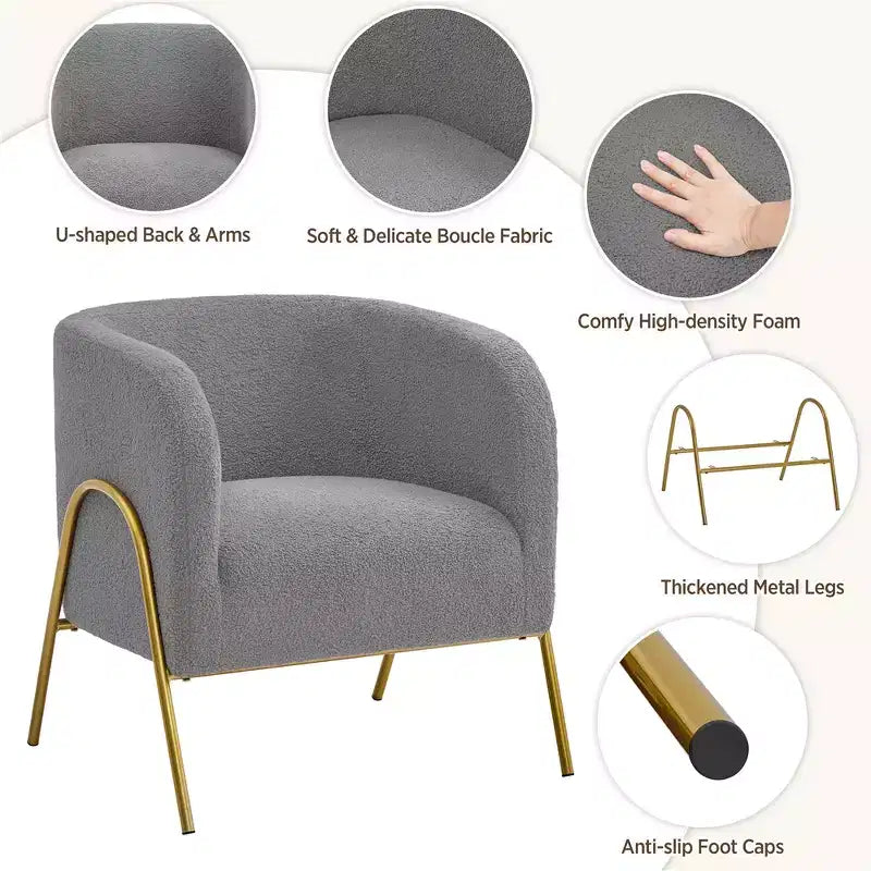 Lot de 2 fauteuils barillet avec pieds en métal doré pour salon ou chambre à coucher