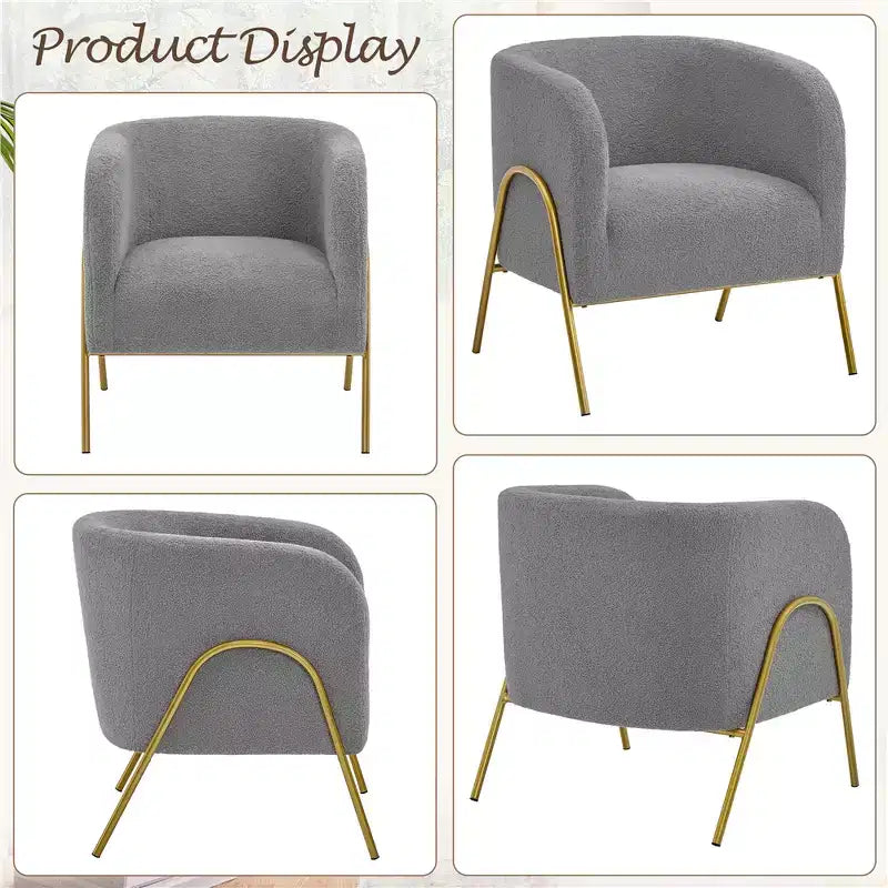 Lot de 2 fauteuils barillet avec pieds en métal doré pour salon ou chambre à coucher