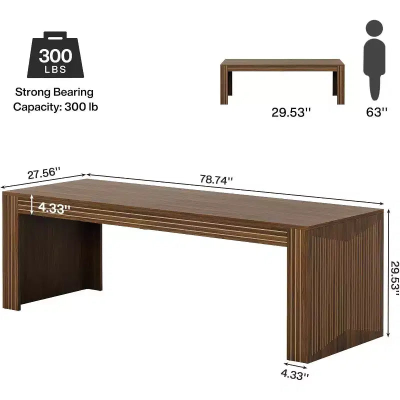 Bureau d'ordinateur extra-long en bois de 78,74 pouces, bureau double pour deux personnes