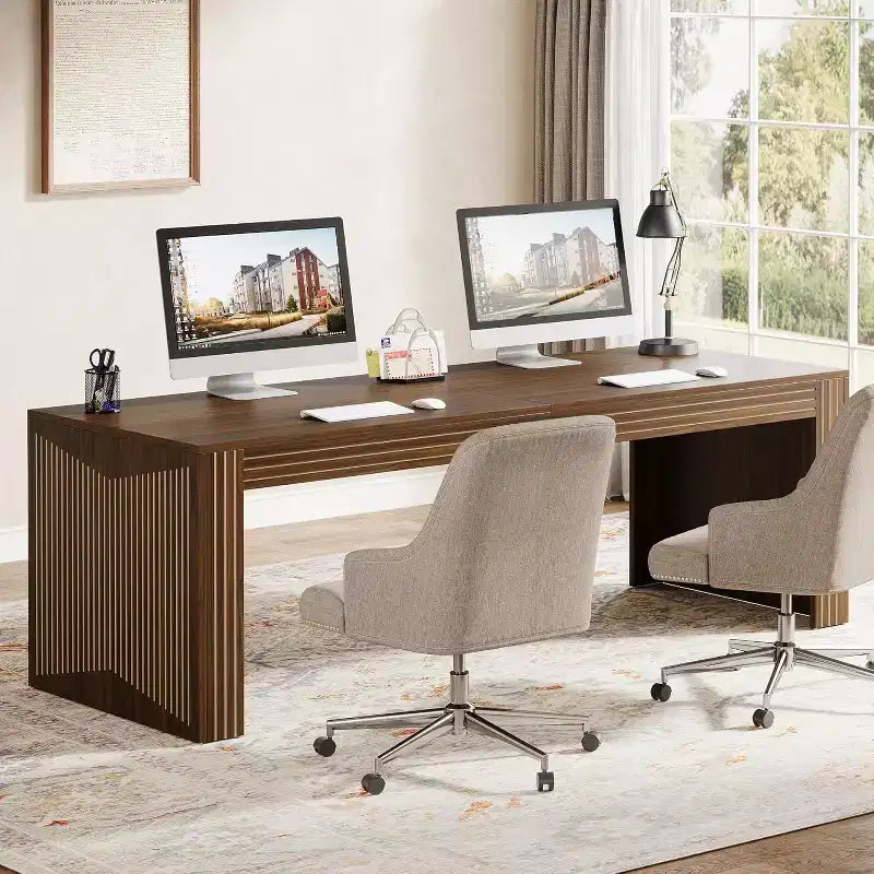 Bureau d'ordinateur extra-long en bois de 78,74 pouces, bureau double pour deux personnes