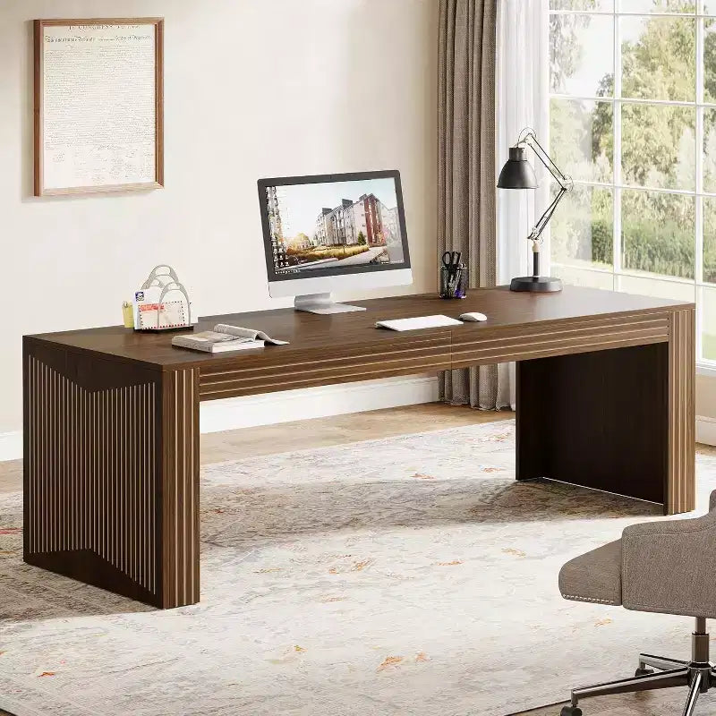 Bureau d'ordinateur extra-long en bois de 78,74 pouces, bureau double pour deux personnes