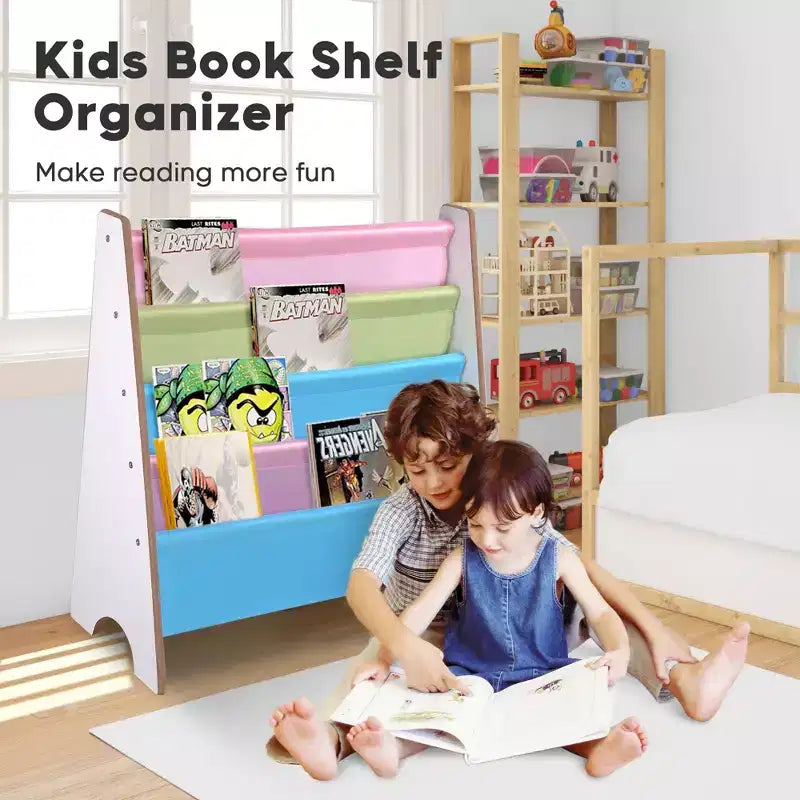 Étagère de rangement en bois pour enfants, présentoir à livres en noyer et blanc