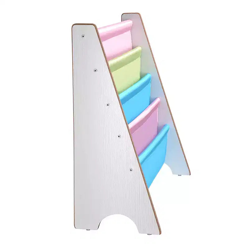 Étagère de rangement en bois pour enfants, présentoir à livres en noyer et blanc