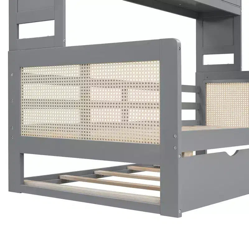 Lit de repos en bois double/complet avec lit gigogne, armoire de rangement intégrée et étagères, cadre de lit multifonctionnel pour enfants et invités, blanc/gris