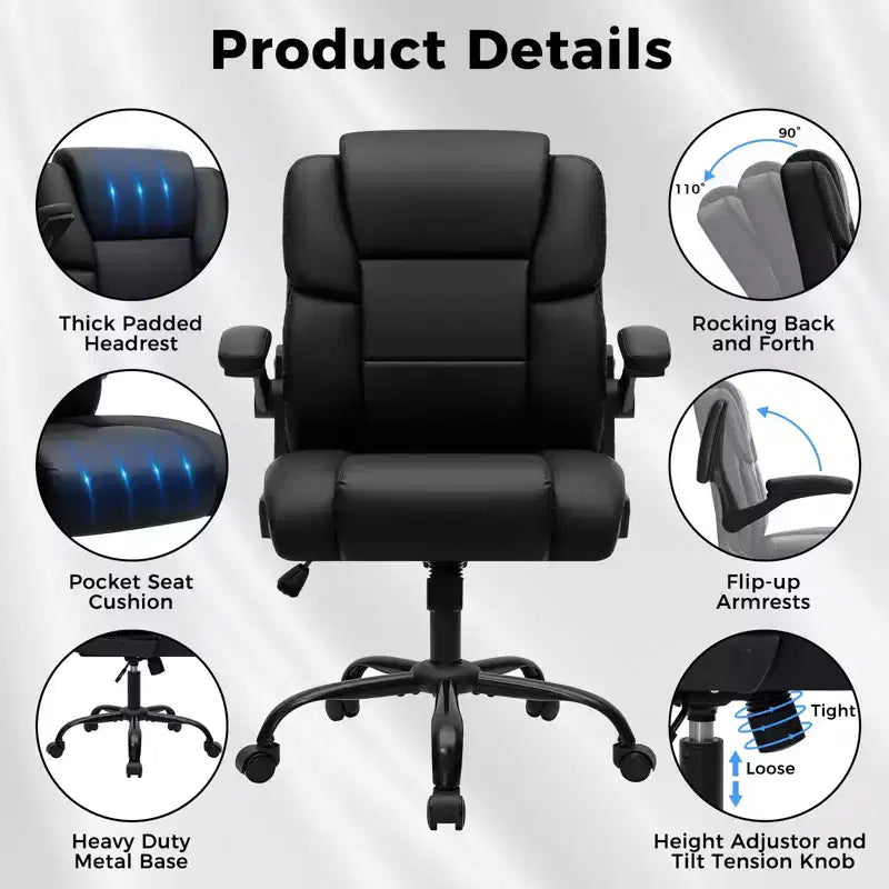 Fauteuil de bureau inclinable Ergonomique avec accoudoirs relevables, siège à ressorts ensachés, inclinaison et rangement dissimulé