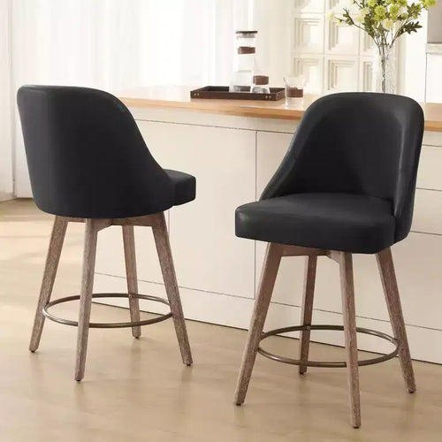 Bekrvio 26'' Counter Height Swivel Bar Stools, PU Leather Upholstered Kitchen Stools with Solid Legs