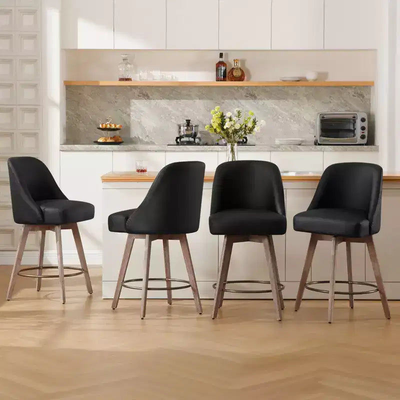 Tabourets de bar pivotants de 66 cm, tabourets de cuisine rembourrés en cuir PU avec pieds solides