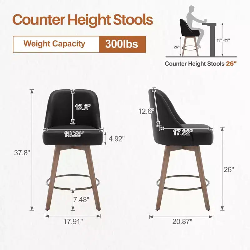 Tabourets de bar pivotants de 66 cm, tabourets de cuisine rembourrés en cuir PU avec pieds solides