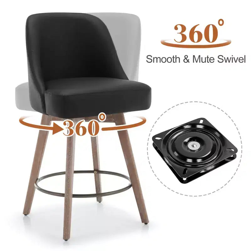 Tabourets de bar pivotants de 66 cm, tabourets de cuisine rembourrés en cuir PU avec pieds solides