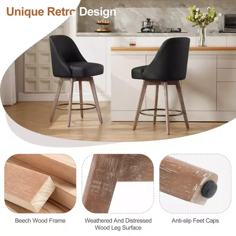 Tabourets de bar pivotants de 66 cm, tabourets de cuisine rembourrés en cuir PU avec pieds solides