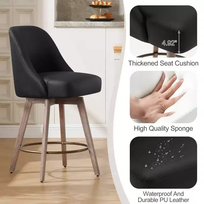 Tabourets de bar pivotants de 66 cm, tabourets de cuisine rembourrés en cuir PU avec pieds solides