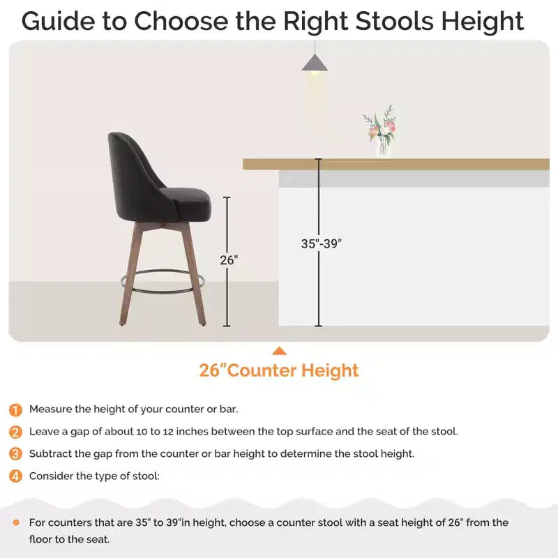 Tabourets de bar pivotants de 66 cm, tabourets de cuisine rembourrés en cuir PU avec pieds solides