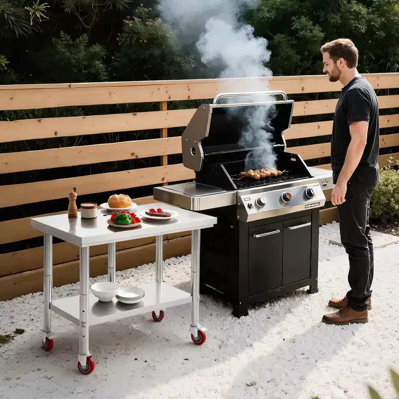 Table en acier inoxydable, 24 x 30 pouces, table de préparation alimentaire avec roues, table de préparation de cuisine avec étagères inférieures réglables, argent