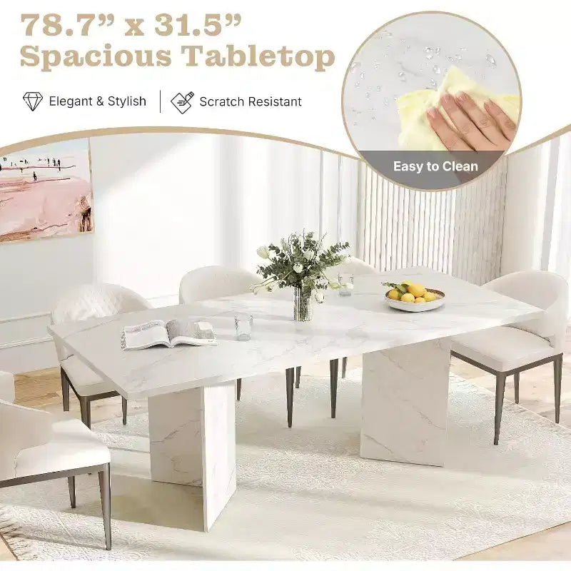 Table à manger extensible de 63 à 78,7 po, design campagnard en bois avec rail de glissement fluide et base robuste, polyvalente pour cuisine, salon, blanc