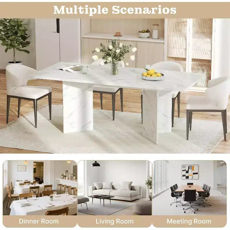 Table à manger extensible de 63 à 78,7 po, design campagnard en bois avec rail de glissement fluide et base robuste, polyvalente pour cuisine, salon, blanc
