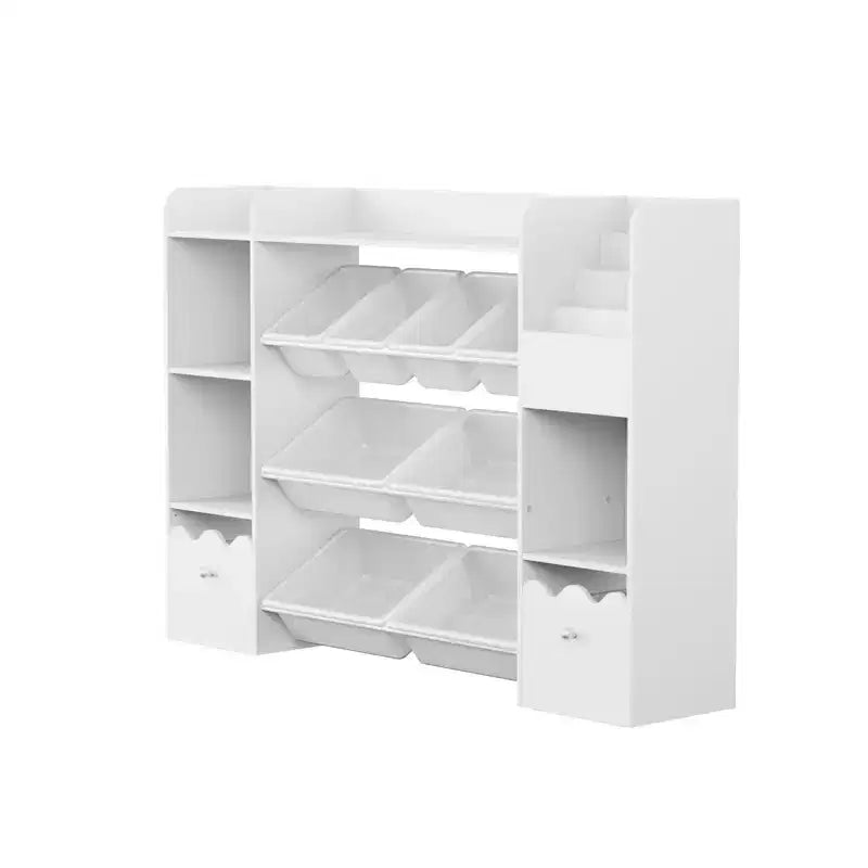 Étagère à Livres 4-en-1 pour Enfants avec Bacs de Rangement et Tiroirs Roulants Organisateur de Jouets Montessori pour Salle de Jeux et Chambre