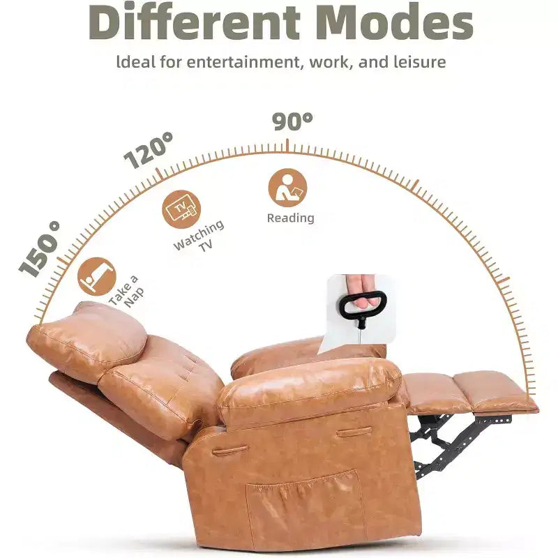 Fauteuil inclinable pivotant à bascule en cuir PU de 21,26 pouces, base ronde pivotante à 360°, fonction massage et chauffage, fauteuil individuel pour salon