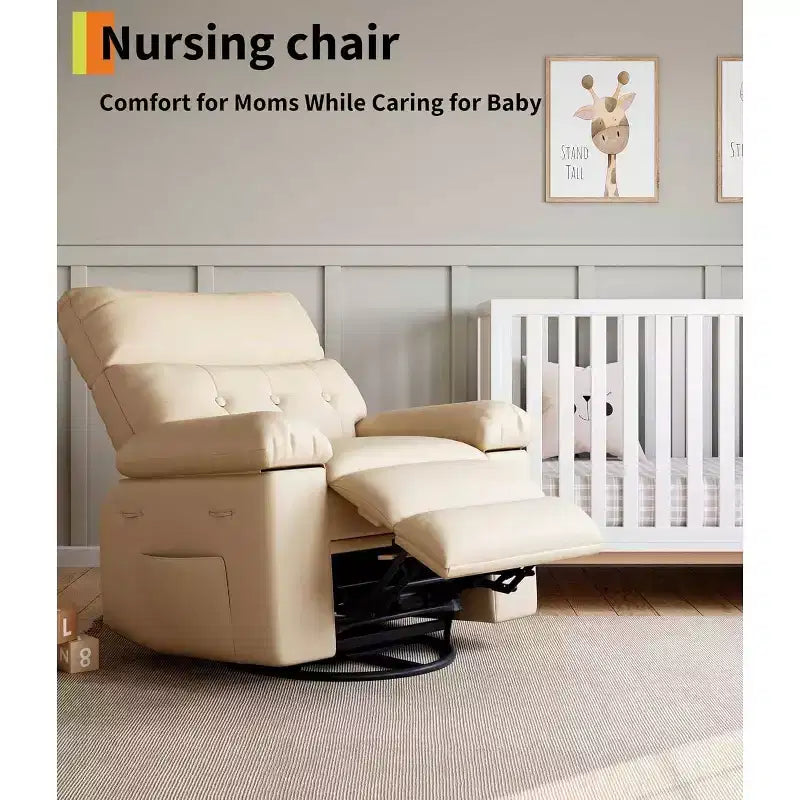 Fauteuil inclinable pivotant à bascule en cuir PU de 21,26 pouces, base ronde pivotante à 360°, fonction massage et chauffage, fauteuil individuel pour salon