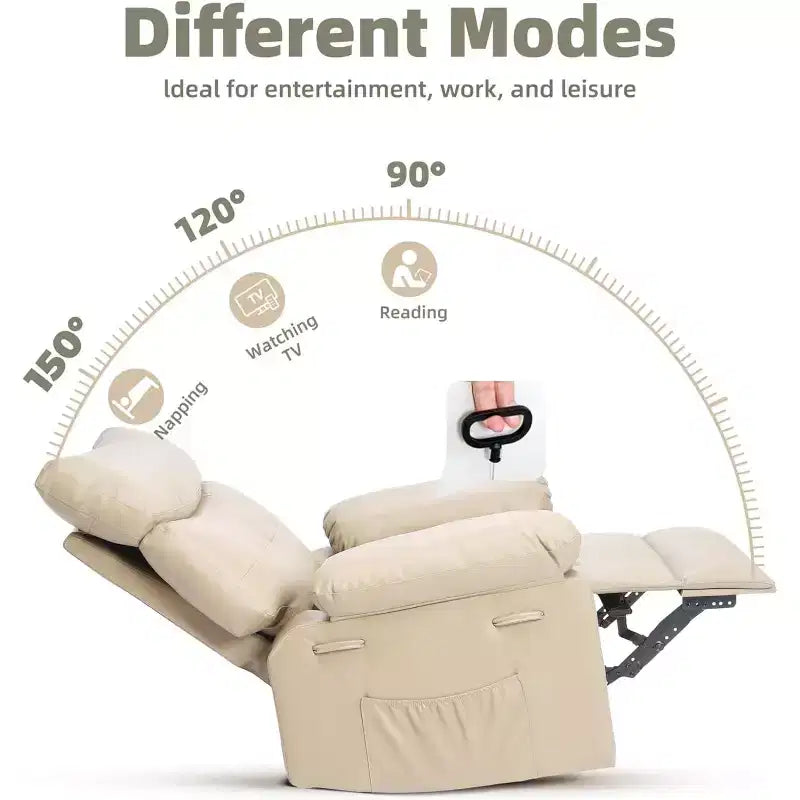 Fauteuil inclinable pivotant à bascule en cuir PU de 21,26 pouces, base ronde pivotante à 360°, fonction massage et chauffage, fauteuil individuel pour salon