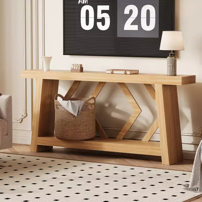 70.9 Table console entièrement en bois, table de canapé étroite extra longue à 2 niveaux pour entrée, couloir, salon