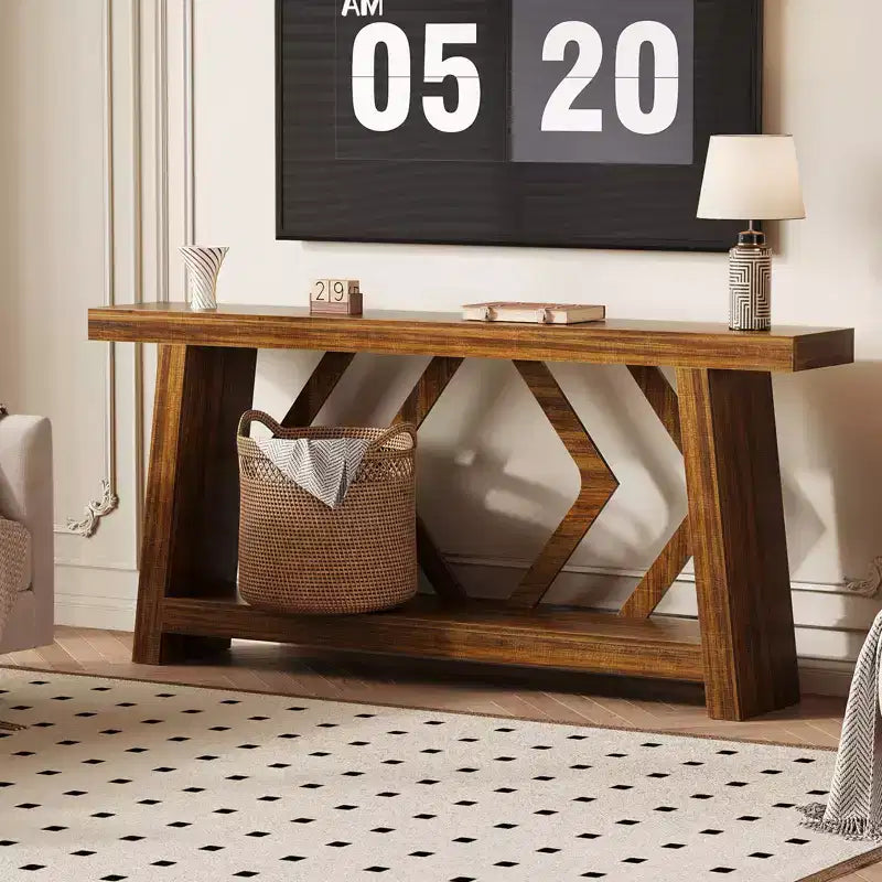 70.9 Table console entièrement en bois, table de canapé étroite extra longue à 2 niveaux pour entrée, couloir, salon