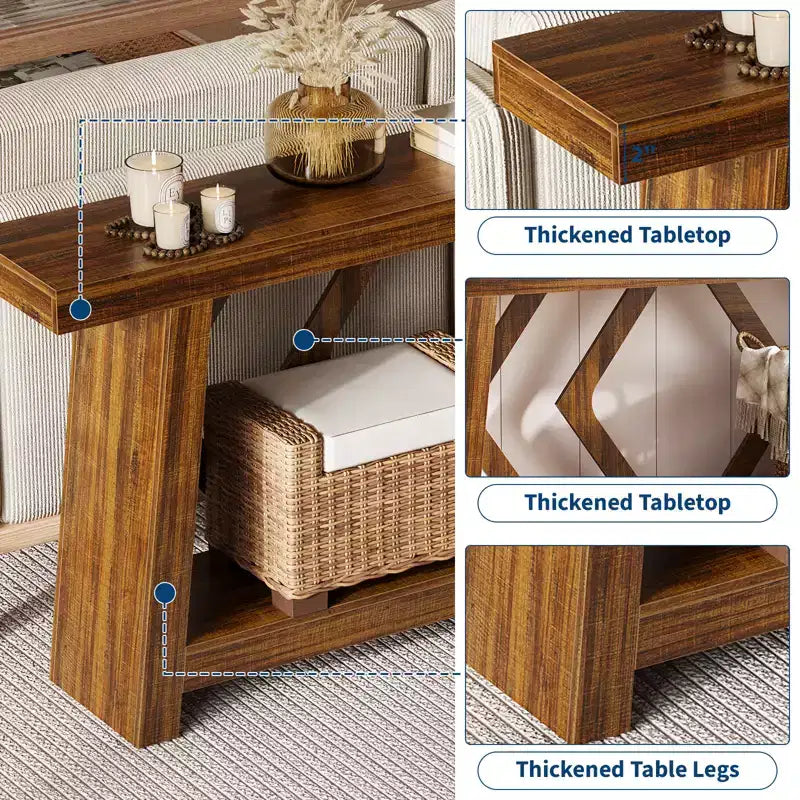 70.9 Table console entièrement en bois, table de canapé étroite extra longue à 2 niveaux pour entrée, couloir, salon